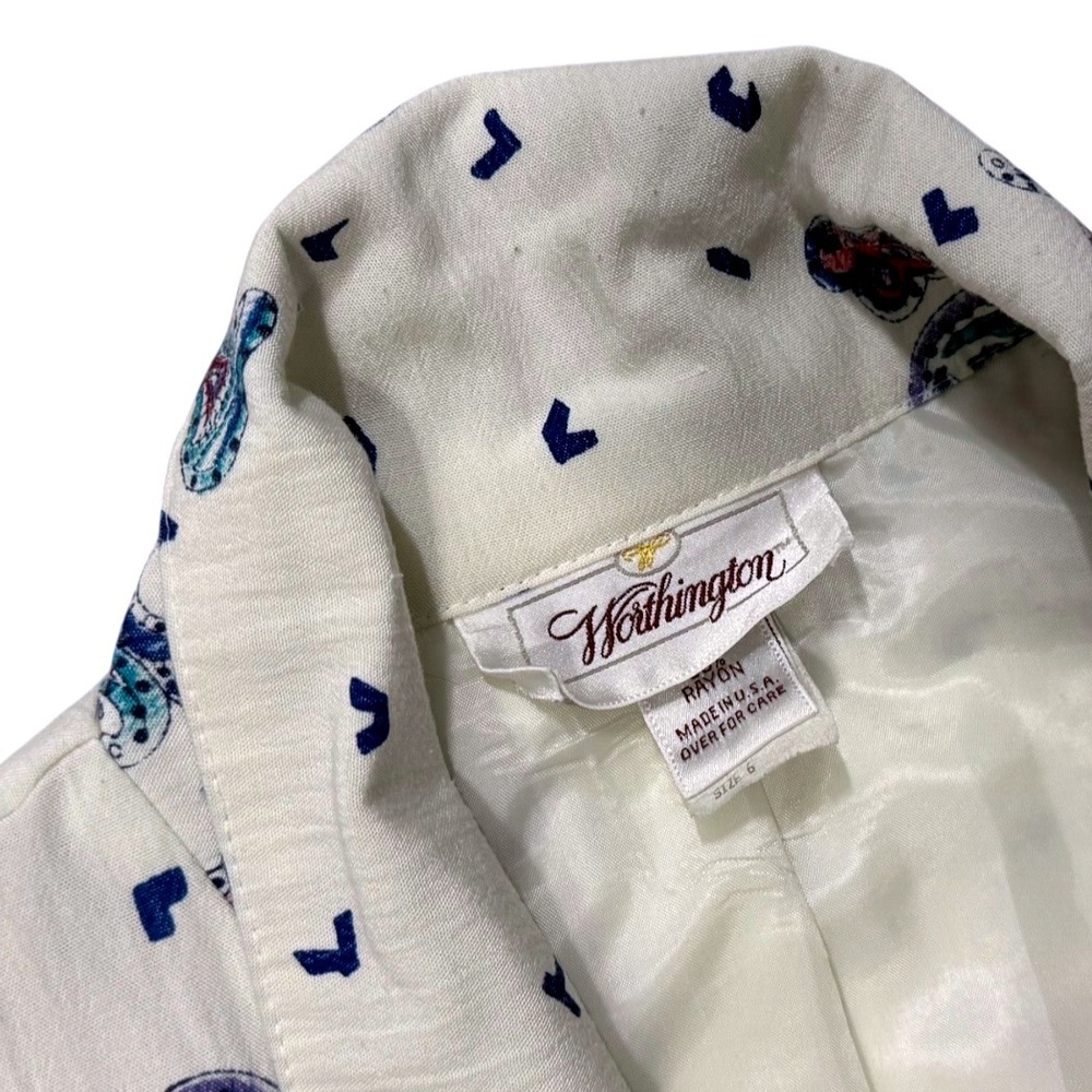 VTG Worthington‎ Paisley Print Blazer Jacket White Red Blue USA  in Women Size 6 - Picture 4 of 9